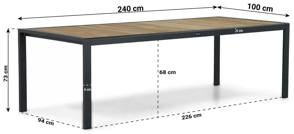 Tuinset 6 personen 240 cm Aluminium/teak Grijs Presto Ricadi/Valence