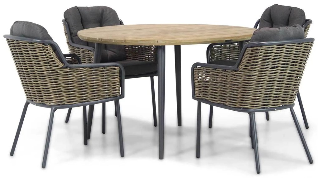 Tuinset Ronde Tuintafel 130 cm Wicker Grijs 4 personen Santika Furniture Santika