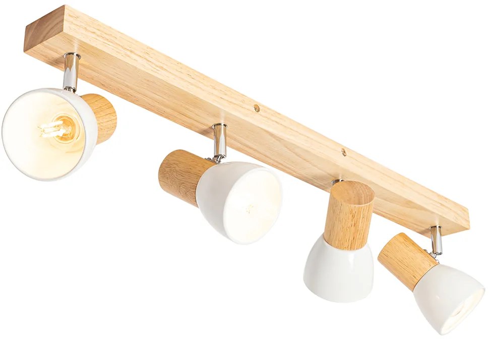 Plafondspot hout met wit verstelbaar 4-lichts - Thorin