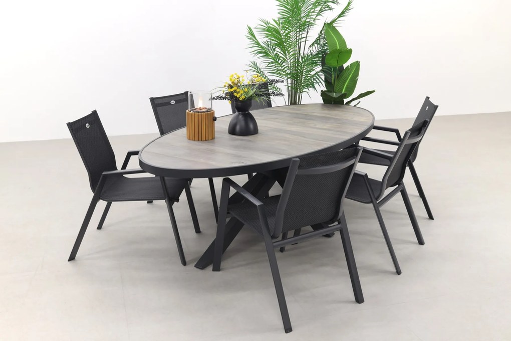 Hartman Napoli/Silva houtlook 240x115 cm. ovale tuinset - stapelbaar - 7-delig