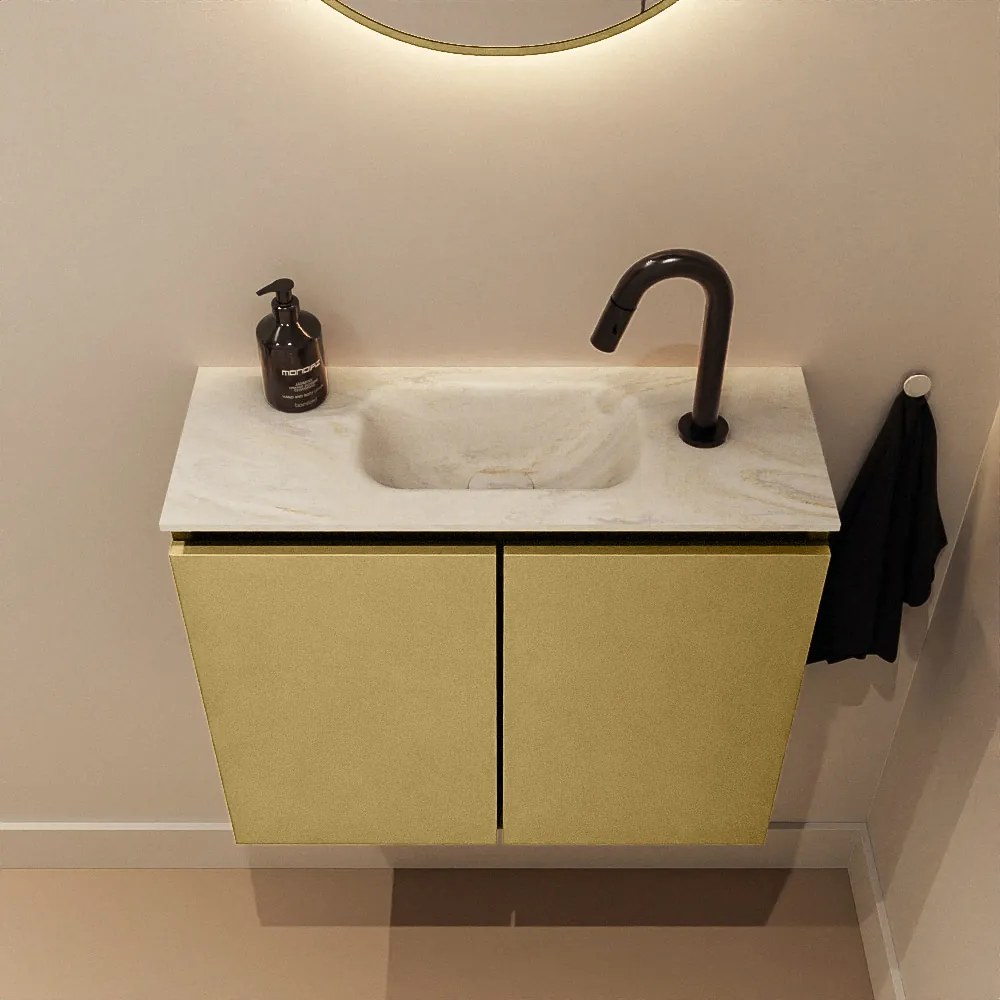 Mondiaz Ture DLux toiletmeubel 60cm oro met wastafel ostra midden met kraangat