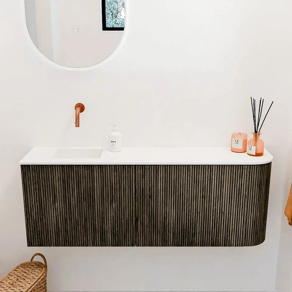Mondiaz Joya 110cm toiletmeubel ronding rechts shadow met wastafel faye links zonder kraangat talc
