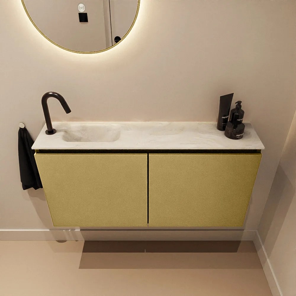 Mondiaz Ture DLux toiletmeubel 100cm oro met wastafel ostra links met kraangat