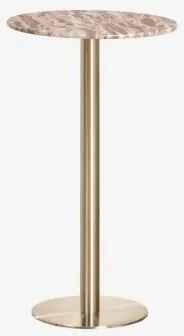 Ronde Hoge Bartafel Ø60 Cm In Natuurlijk Steen Xiren Beige Marmer Panther & Geborsteld Goud - Sklum