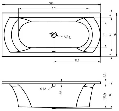 Riho Lima bubbelbad 180x80cm wit glans met touchbediening, 6 + 4 + 2 hydrojets en 10 aerojets