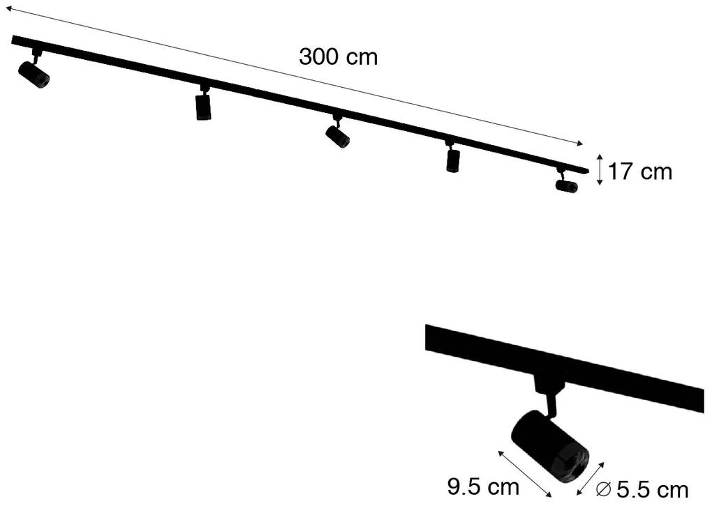1-fase railsysteem met 5 Spot / Opbouwspot / Plafondspots zwart met gouden ring - Jeana Modern GU10 Binnenverlichting Lamp