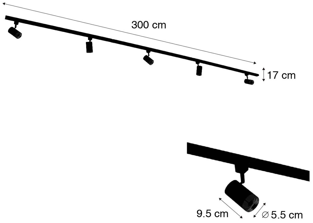 Modern railsysteem met 5 Spot / Opbouwspot / Plafondspots zwart goud 1-fase - Iconic Jeana Modern GU10 Binnenverlichting Lamp