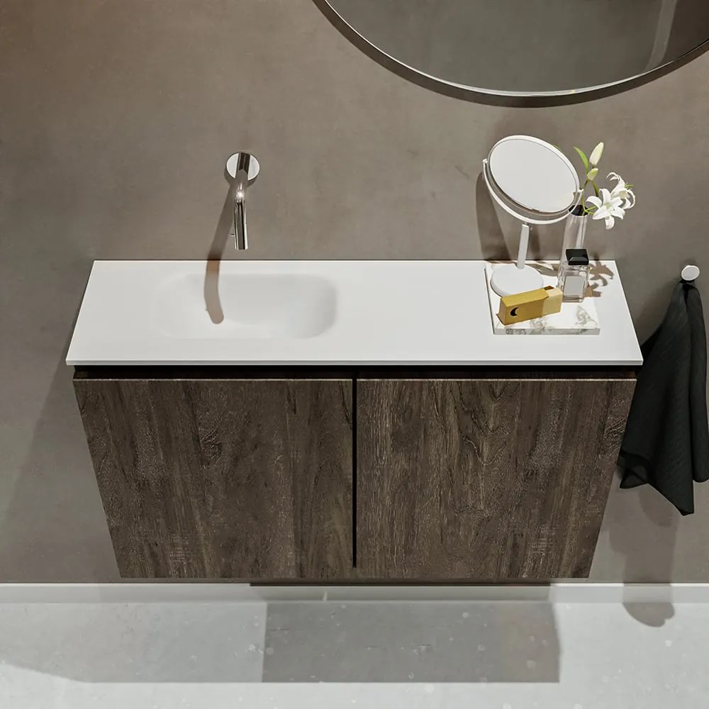 Mondiaz Ture 80cm toiletmeubel dark brown met wastafel talc links geen kraangat