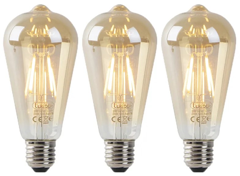 Set van 3 E27 LED lampen ST64 goud met schemersensor 4W 400 lm 2200K
