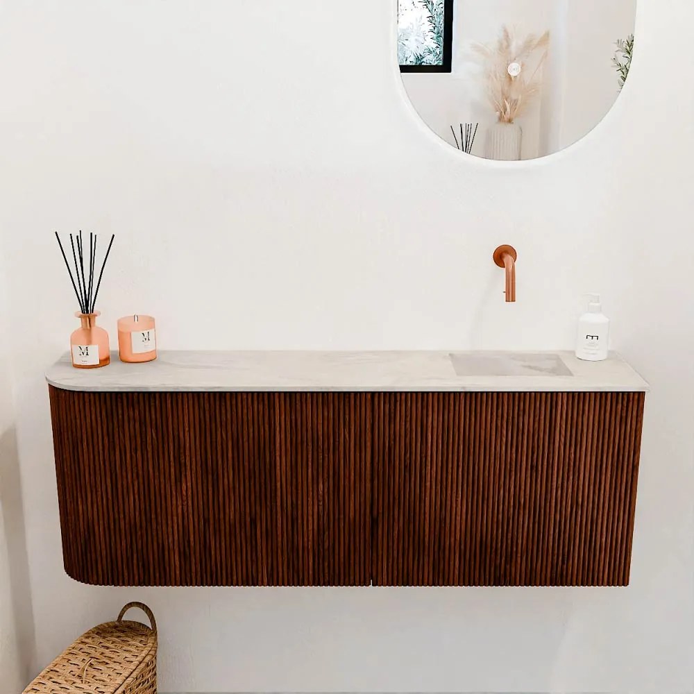 Mondiaz Joya DLux 110cm toiletmeubel ronding links ruby met wastafel faye rechts zonder kraangat ostra