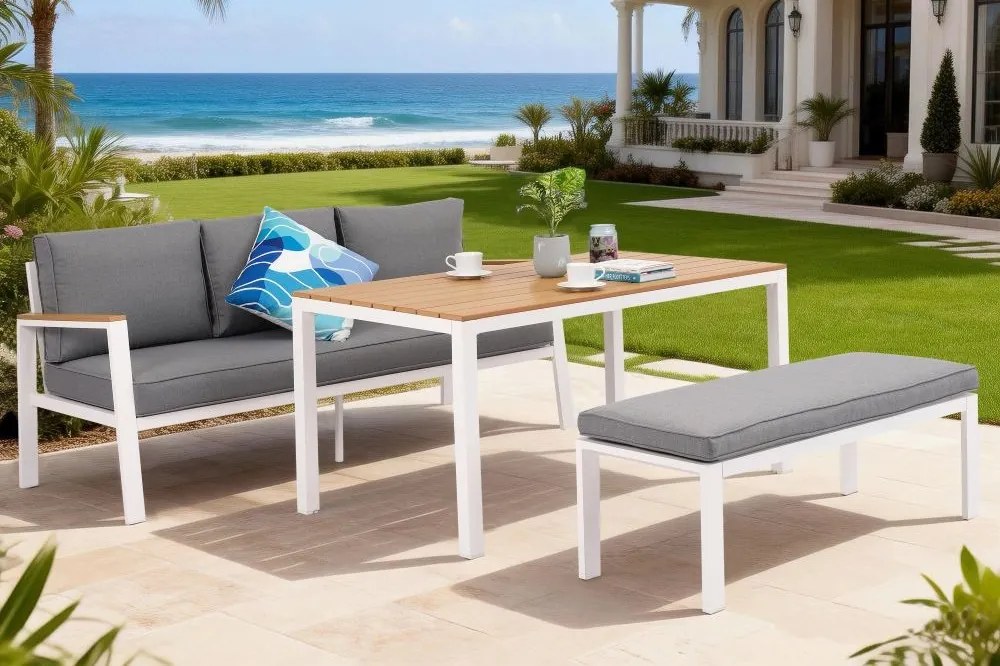 Zakintos Apetito Comfort 3 aluminium set met bank wit Tuinpunt