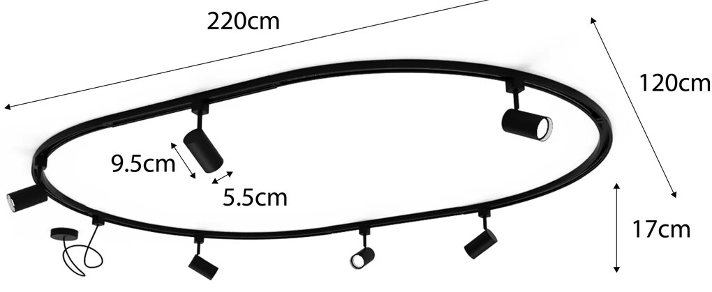 Modern railsysteem met 8 Spot / Opbouwspot / Plafondspots wit 1-fase ovaal 200cm - Iconic Jeana GU10 Binnenverlichting Lamp