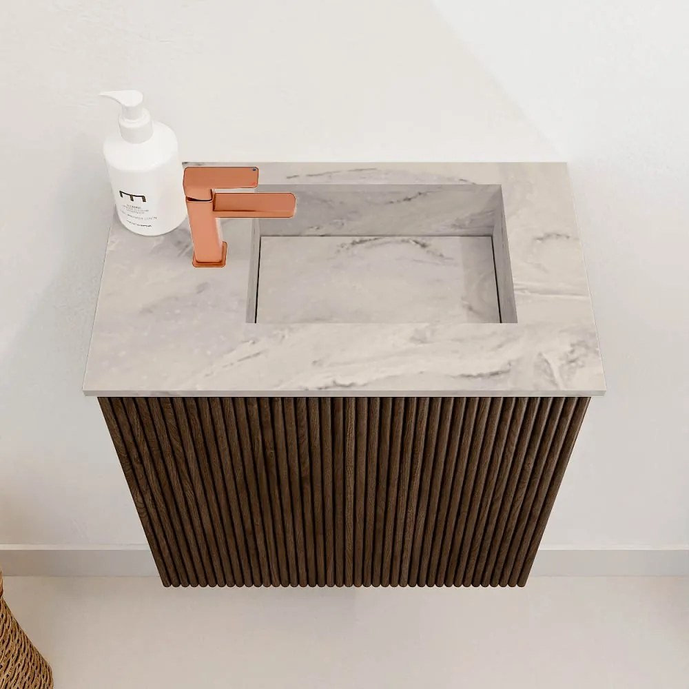 Mondiaz Joya DLux 40cm toiletmeubel walnut met wastafel faye rechts 1 kraangat glace