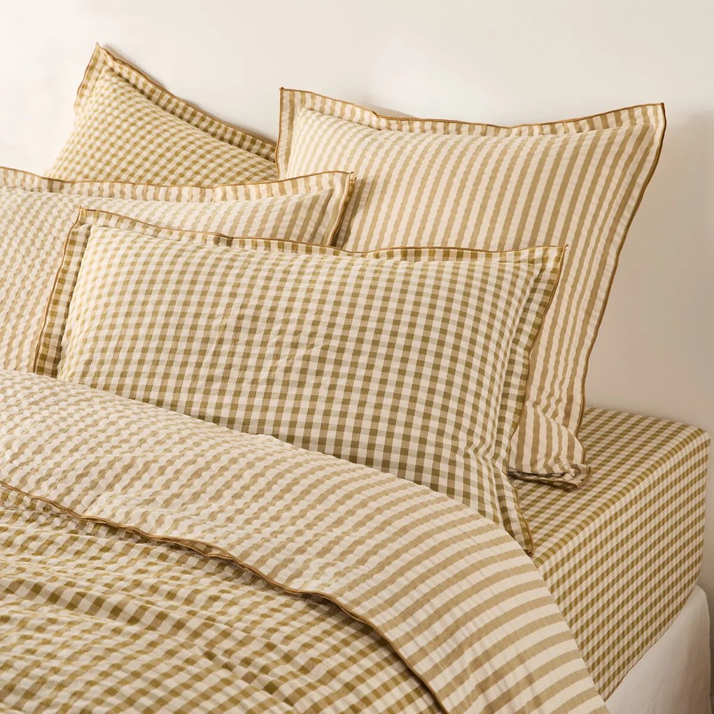 Katoenen seersucker kussensloop, Cottage absinthe