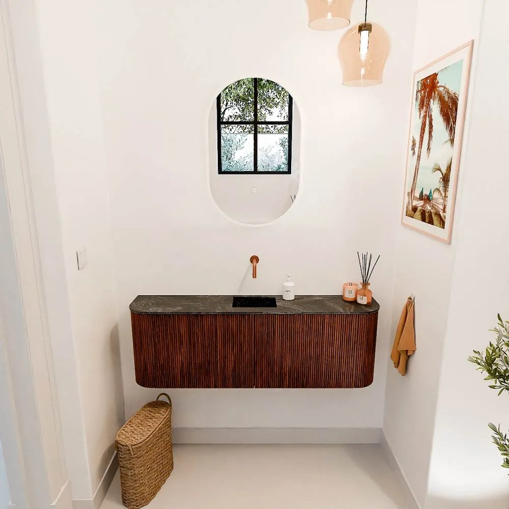 Mondiaz Joya DLux 125cm toiletmeubel ronding links/rechts ruby met wastafel faye midden zonder kraangat lava