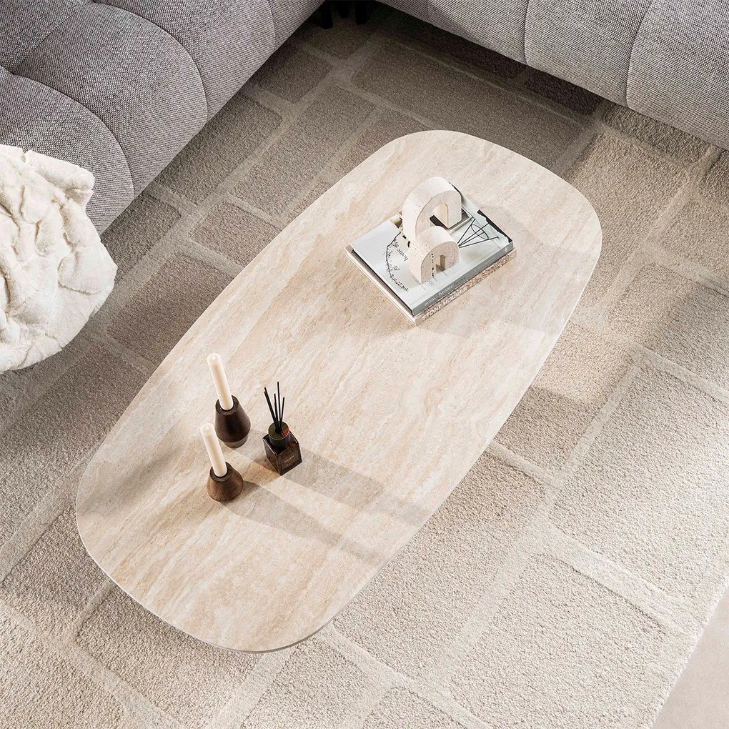 Ovale Salontafel Travertin - 135 X 70cm.