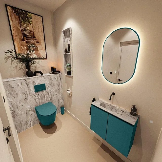 MONDIAZ TURE-DLUX 60cm toiletmeubel Smag. EDEN wastafel Glace positie links. Zonder kraangat. TUREDX60SMAL0GLA