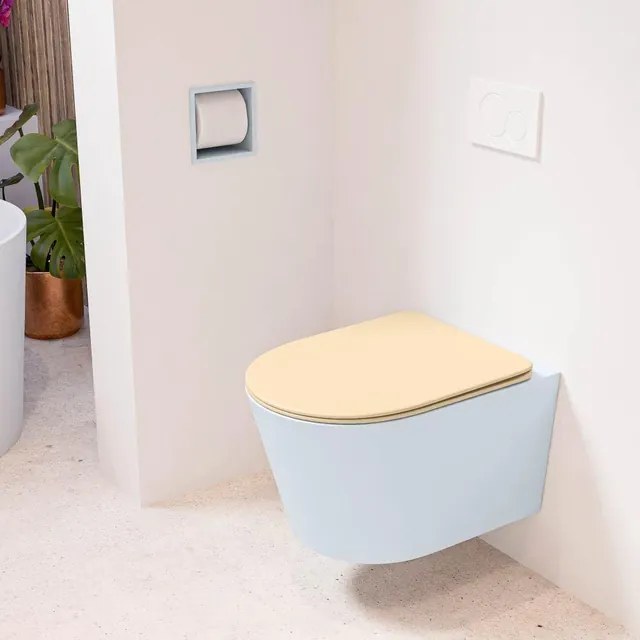 MONDIAZ LAVIE wandclosetpack - 36x53cm - diepspoel - rimless - clay (blauw) - softclose - quick-release - toiletzitting - Sand (beige) LAVIEsetClaSan