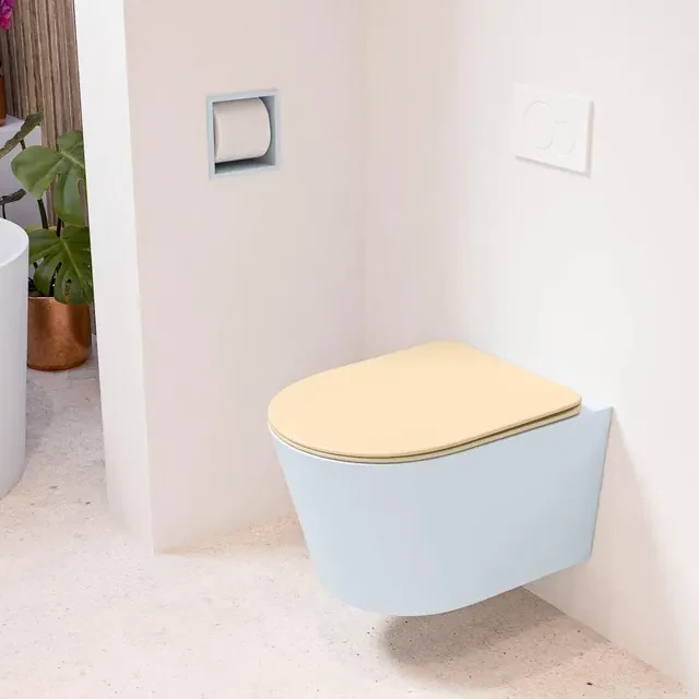 MONDIAZ LAVIE wandclosetpack - 36x53cm - diepspoel - rimless - clay (blauw) - softclose - quick-release - toiletzitting - Sand (beige) LAVIEsetClaSan