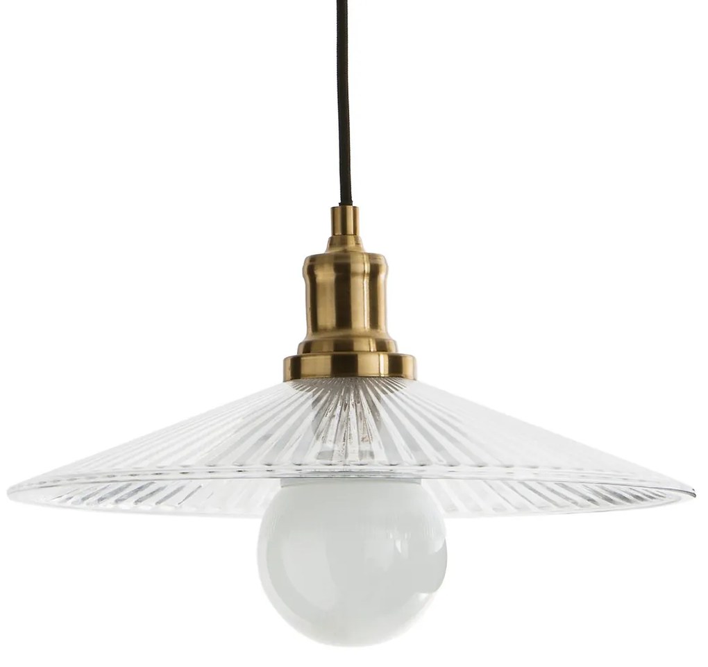 Hanglamp in messing en geribbeld glasØ35,5 cm, Iloa