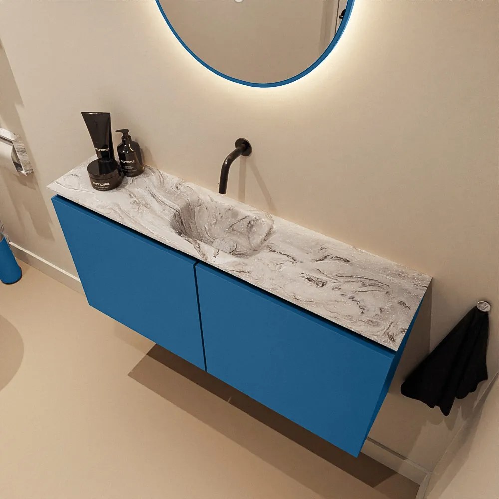 Mondiaz Ture DLux toiletmeubel 100cm jeans met wastafel glace midden zonder kraangat