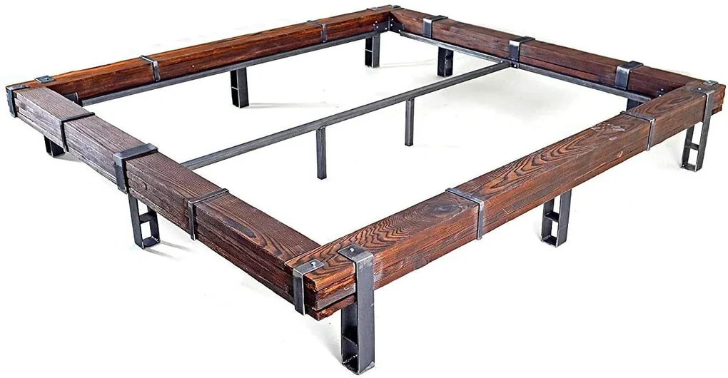 CHYRKA® Meubelen massief houten bed LL balkbed LEMBERG tweepersoonsbed loft vintage industrieel design handgemaakt hout metaal