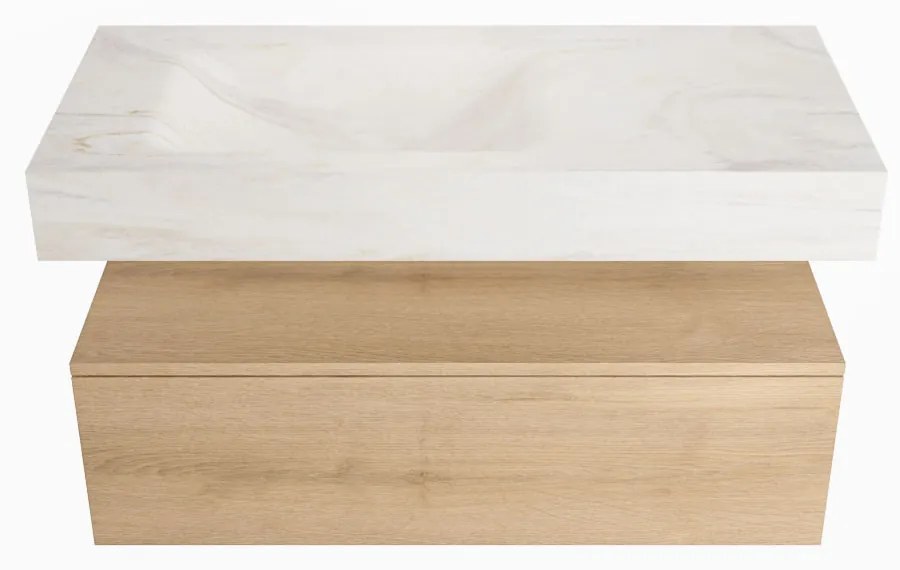 Mondiaz Alan DLux badmeubel 100cm washed oak 1 lade met wastafel ostra links zonder kraangat