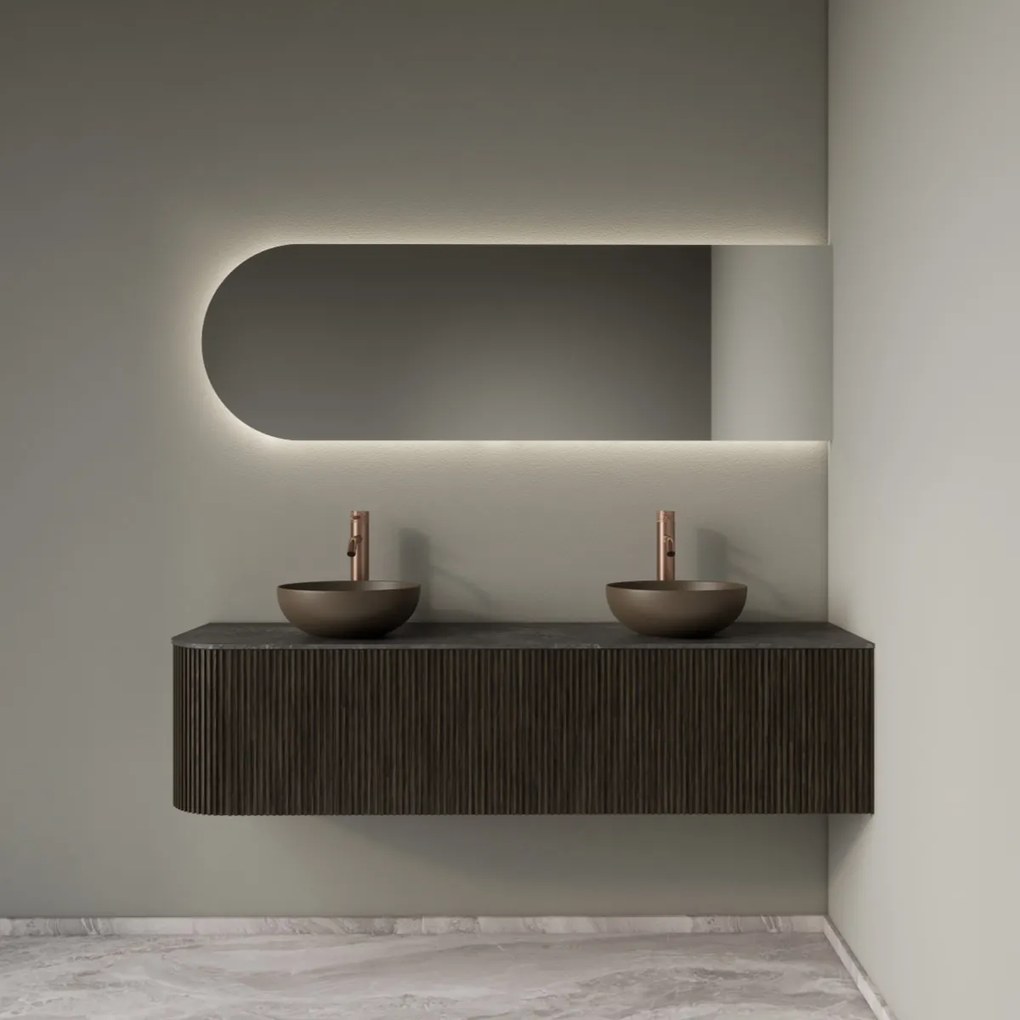 Gliss Design Alluro badmeubel ribbelfront met ronding links 160cm charcoal en zwart leisteen toppaneel