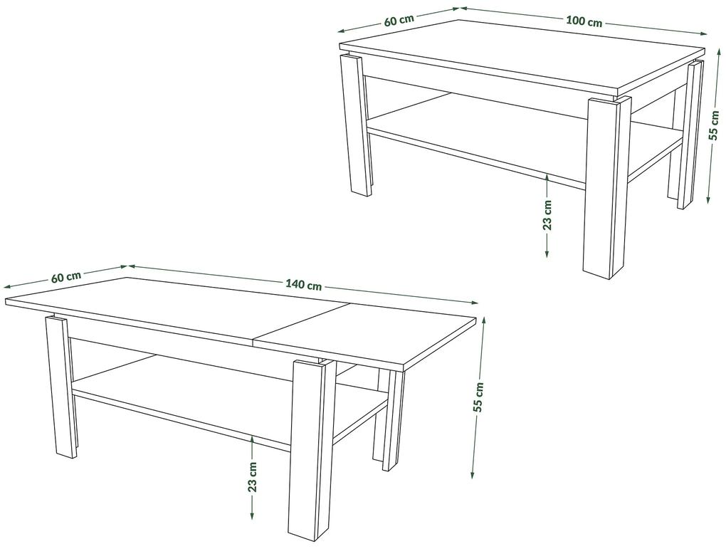 ASTI-R Eiken bruin/zwart - moderne salontafel met uitschuifbaar blad