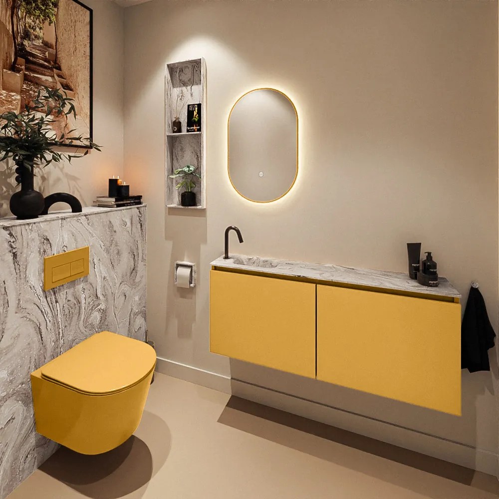 Mondiaz Ture DLux toiletmeubel 120cm ocher met wastafel glace links met kraangat