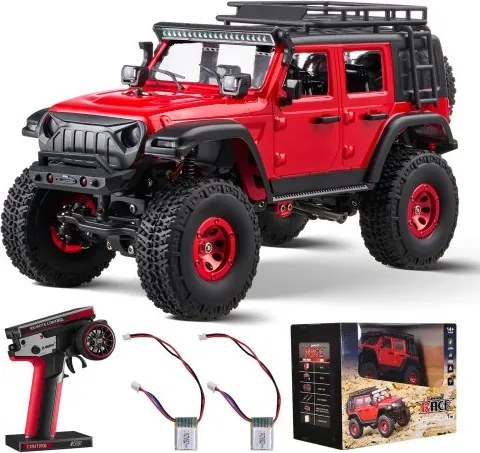 VEVOR Afstandsbedieningsauto, 1:24 schaal RC-auto, All-Terrain 4WD Off-Road Vehicle met volledige verlichting en 2 oplaadbare batterijen, 2-versnellingen hobby raceauto als cadeau voor kinderen vanaf 14 jaar