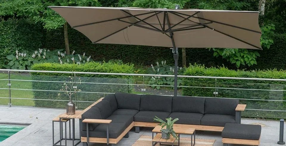 4 Seasons Outdoor Siesta PREMIUM 300 x 300 cm parasol charcoal, antraciet frame Parasol antraciet weerbestendig
