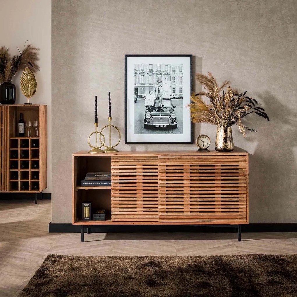 Dressoir Met Schuifdeuren Acacia Hout - 150x45x76cm.