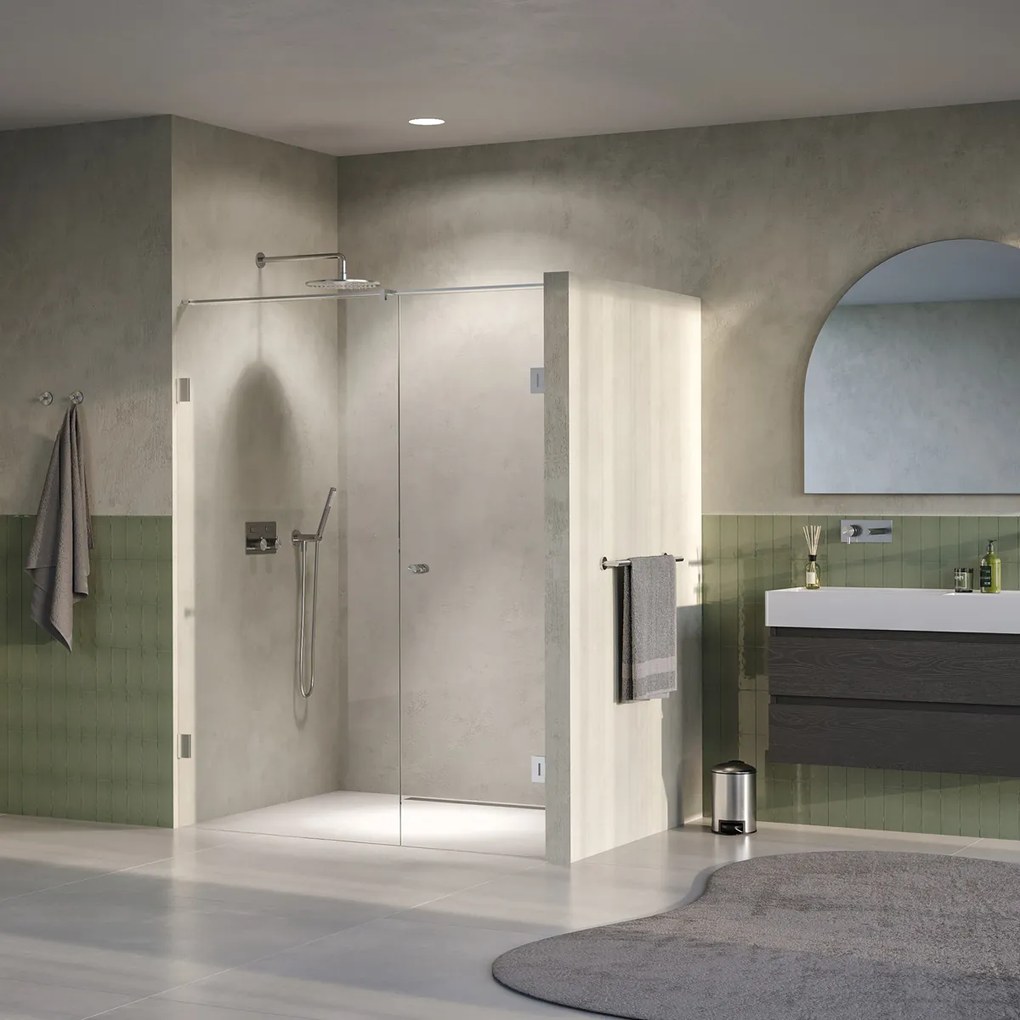 Brauer Void Carving profielloze nisdeur 150cm met draaideur 70cm aan muur RVS geborsteld PVD