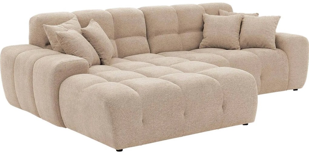 Goossens Excellent Bank Kubus - 40 X 40 Cm Stiksel bruin, stof, 1,5-zits, modern design met chaise longue links