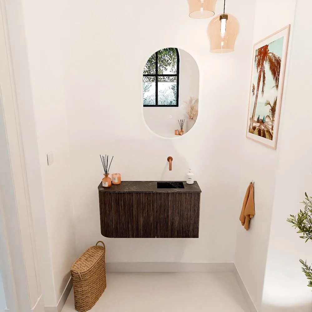 Mondiaz Joya DLux 80cm toiletmeubel ronding links walnut met wastafel faye rechts zonder kraangat lava