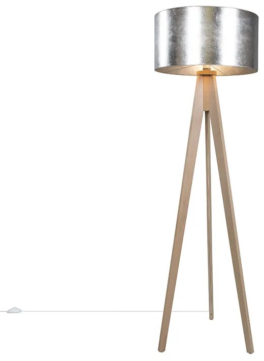 Vloerlamp Tripod Classic blank gestreept met kap 50cm zilverbruin Landelijk / Rustiek rond Binnenverlichting Lamp