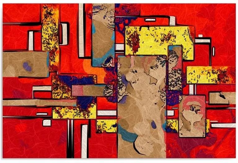 Schilderij - Abstract in rood, geel en bruin, 1 deel
