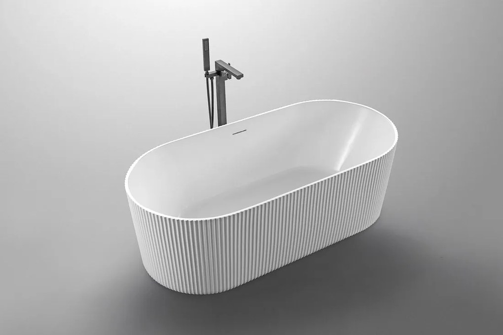 Aqualine Turia vrijstaand bad ribbel wit acryl 170x80cm
