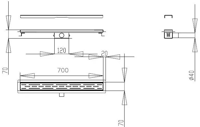 Best Design Moya douchegoot met flens 70cm verouderd ijzer