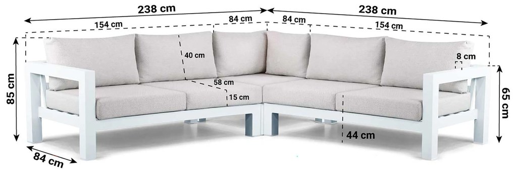 Hoek loungeset 5 personen Aluminium Wit Lifestyle Garden Furniture Luca