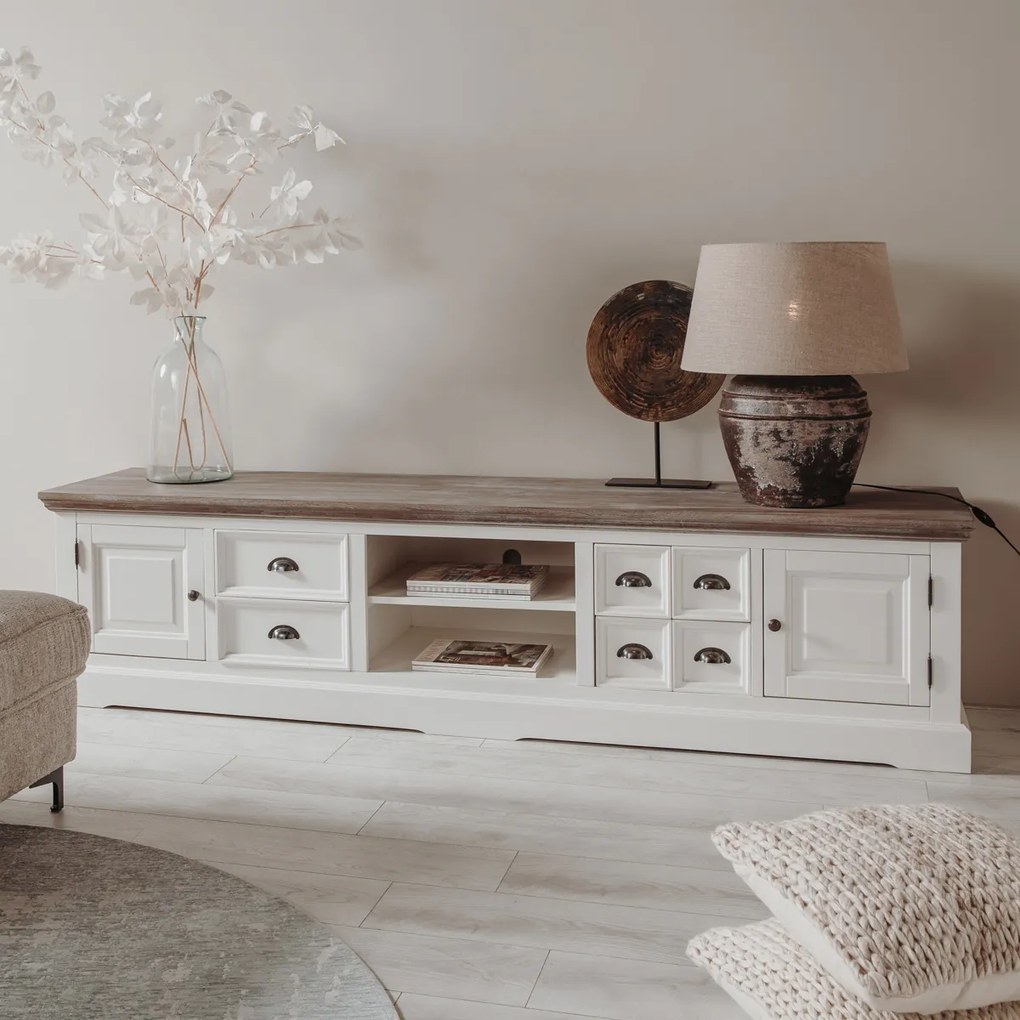 Landelijk Tv-meubel Wit 220 Cm - 220x50x54cm.