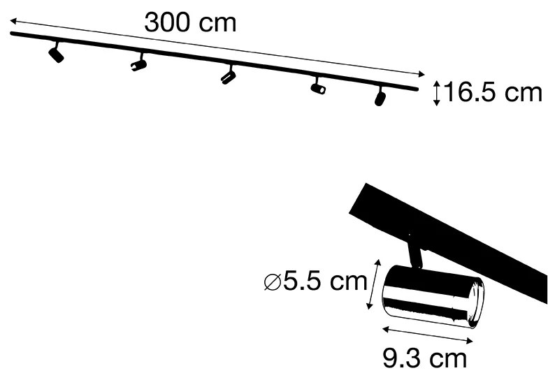 Smart railsysteem zwart met goud 1-fase 5-lichts incl. Wifi GU10 - Iconic Jeana Modern GU10 Binnenverlichting Lamp