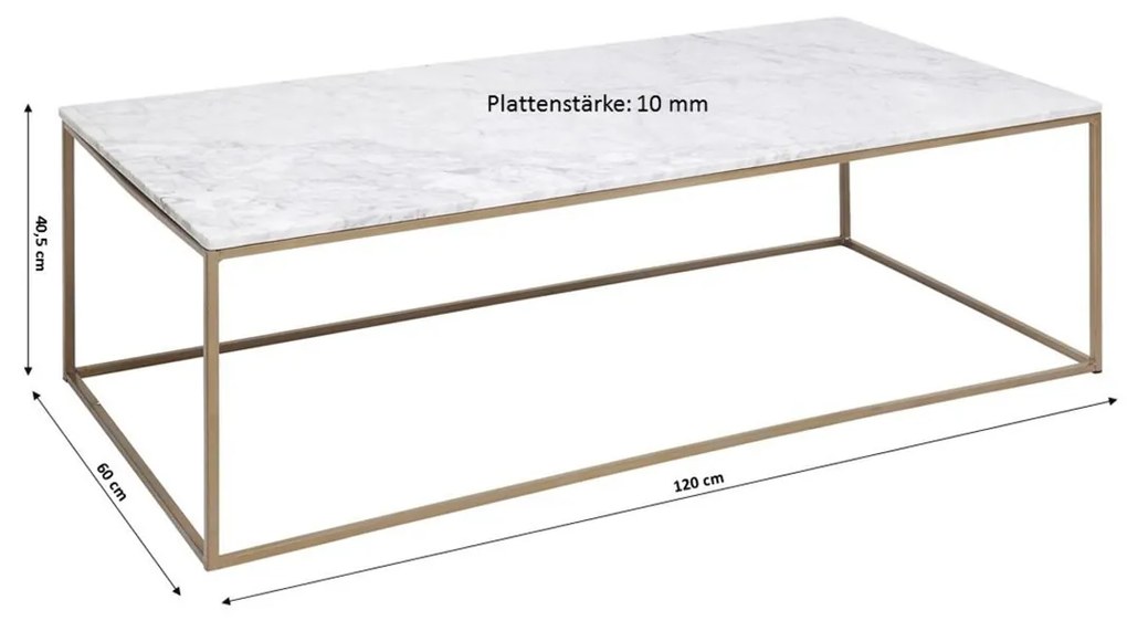 Kare Design Key West Salontafel Wit Marmer En Goud - 120 X 60cm.