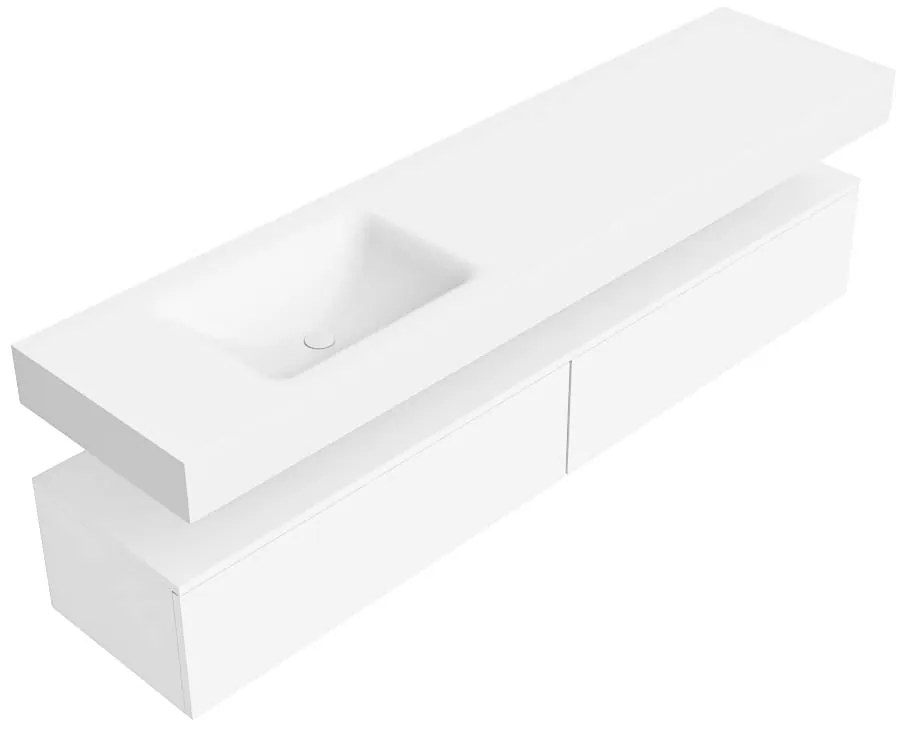 Zaro Alan badmeubel 190cm talc 2 lades met vrijhangende wastafel cloud links zonder kraangat talc