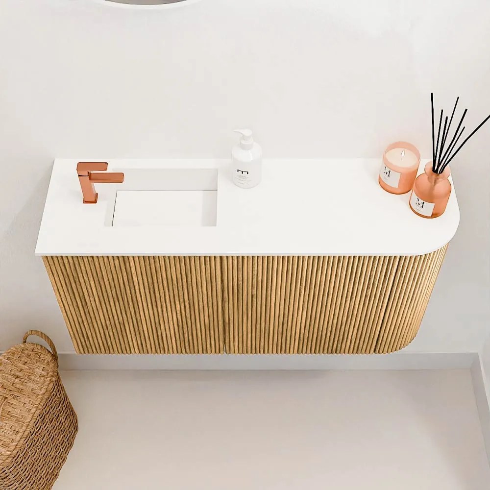 Mondiaz Joya 80cm toiletmeubel ronding rechts oak met wastafel faye links 1 kraangat talc