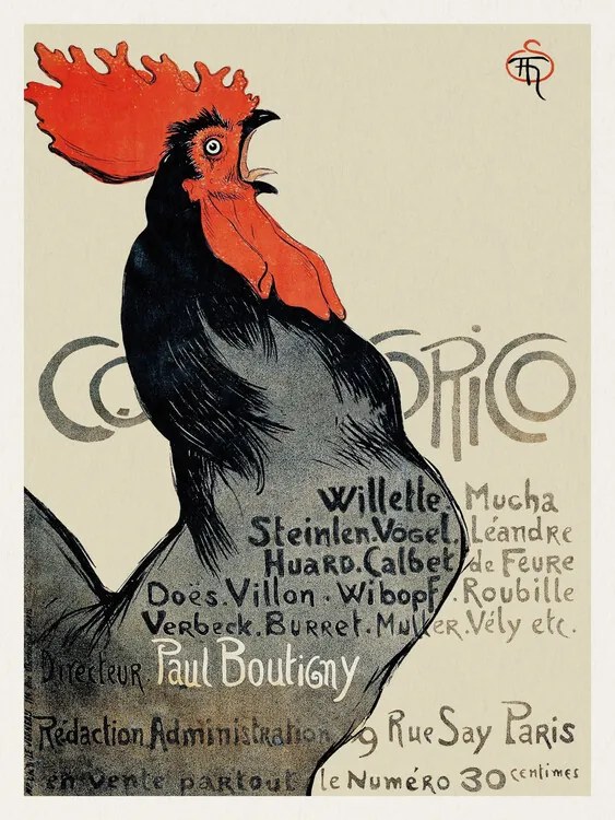Kunstreproductie Cocorico, Vintage Rooster, Théophile Steinlen