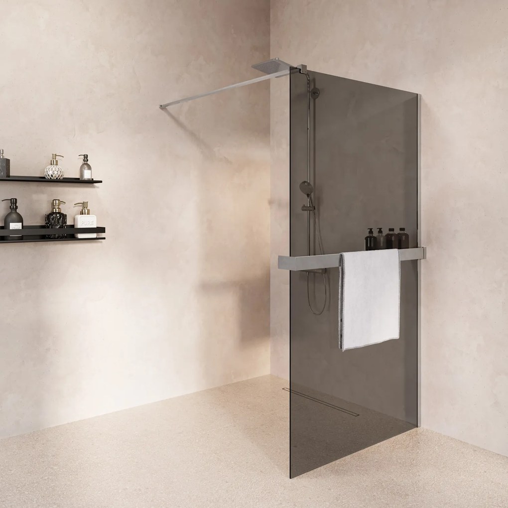 Saniclear Metric inloopdouche 90cm met handdoekhouder en rookglas chroom