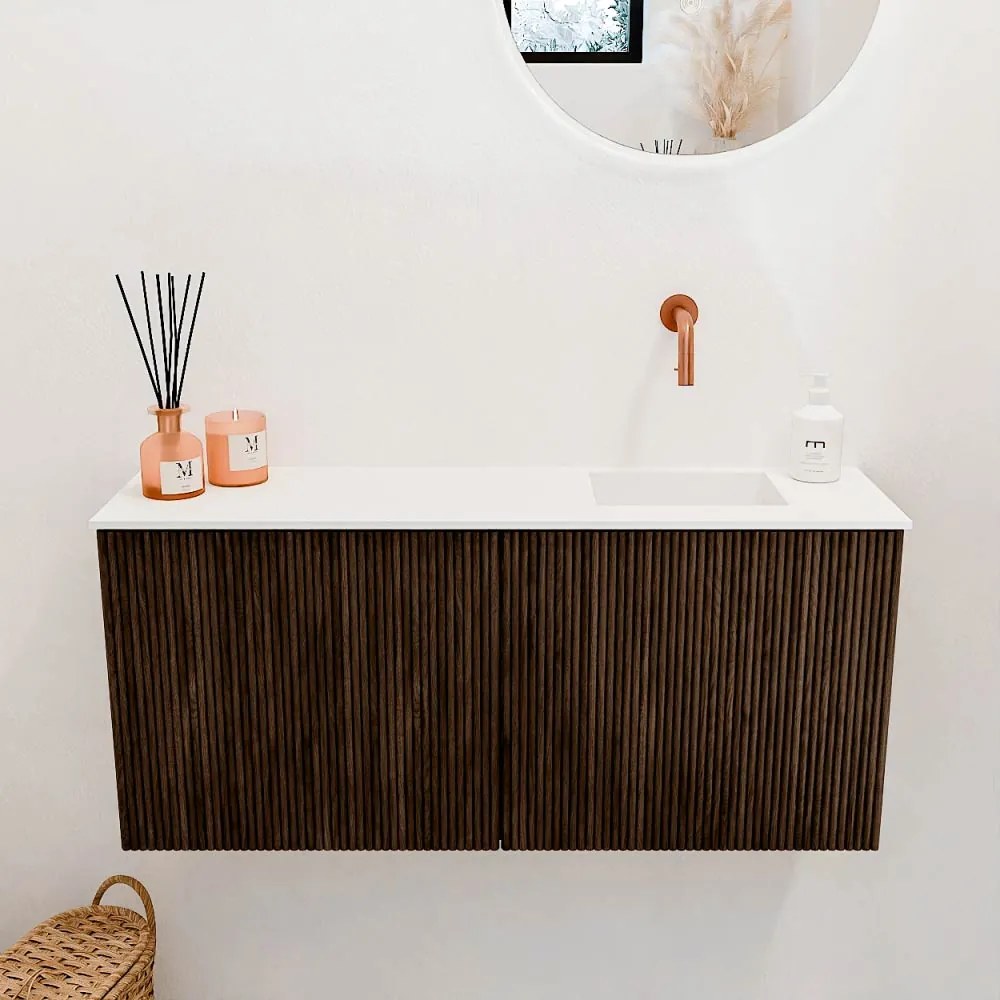 Mondiaz Joya 90cm toiletmeubel walnut met wastafel faye rechts zonder kraangat talc