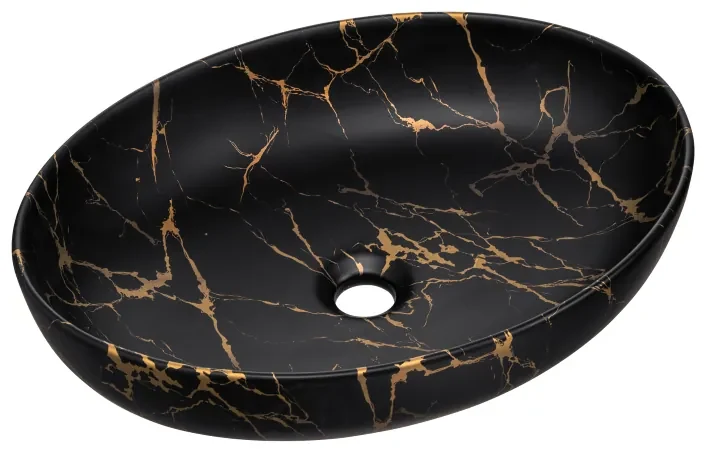 Comad Mona waskom 52x40cm zwart goud marmer